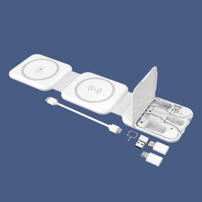 شاحن لاسلكي مغناطيسي مزدوج في واحد مع USB و micro lightning SMI card ejector