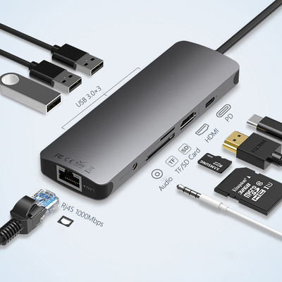 محطة USB 3.0 محور USB C المحور الذكي / محور بطاقة الذاكرة مع سرعة نقل البيانات 5Gbps
