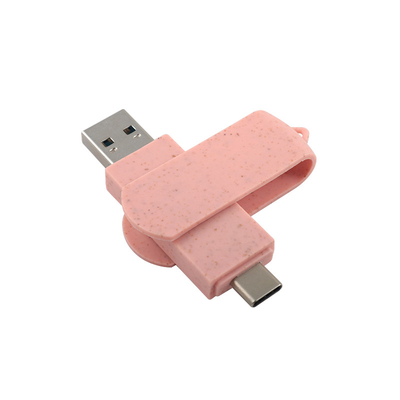 نوع C محركات فلاش USB البلاستيك الوردي مع القش المواد القابلة لإعادة التدوير والشعار المخصص