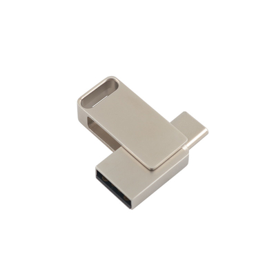 محركات فلاش USB معدنية فضية مقاومة للماء مع USB 2.0 ونوع C الحفر وطباعة الشعار