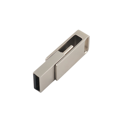محركات فلاش USB معدنية فضية مقاومة للماء مع USB 2.0 ونوع C الحفر وطباعة الشعار