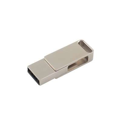 محركات فلاش USB معدنية فضية مقاومة للماء مع USB 2.0 ونوع C الحفر وطباعة الشعار