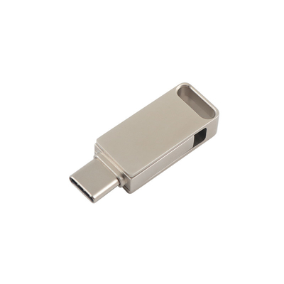 محركات فلاش USB معدنية فضية مقاومة للماء مع USB 2.0 ونوع C الحفر وطباعة الشعار