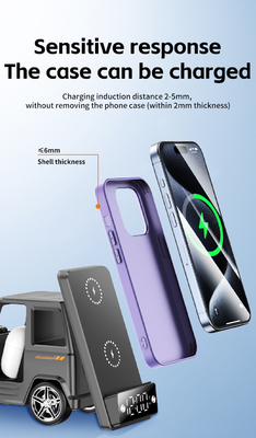 شكل سيارة بارد لون رمادي شاحن لاسلكي شحن سريع لجهاز iPhone Airpods IWatch