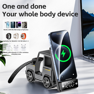 شاحن لاسلكي على شكل سيارة بارد برتقالية لجهاز iPhone Airpods IWatch 225G انتاج 9V/1.67A