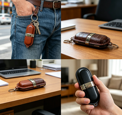 ذاكرة USB جلدية من الدرجة الأولى محرك أقراص فلاش USB جلدي يتميز بشريحة من الدرجة الأولى وطبقة خارجية من الجلد للمديرين التنفيذيين