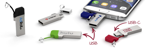 محرك فلاش USB من النوع C مع USB A مع غطاء معدني بسلسلة صغيرة يمكن الليزر وطباعة الشعار سرعة سريعة 3.2 USB و3.1 USB