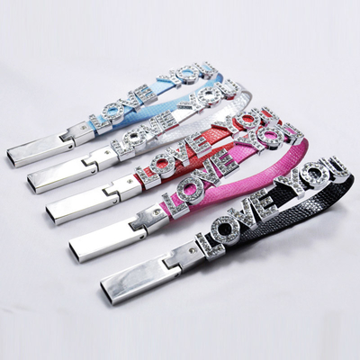 سوار بحرف الأبجدية مجوهرات كريستال USB عصا معدنية 64 جيجابايت 128 جيجابايت