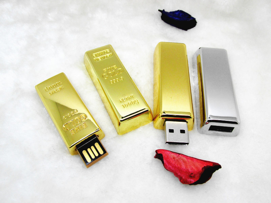 شريط معدني ذهبي 2.0 USB سريع القراءة والكتابة بسرعة 64 جيجابايت و 128 جيجابايت