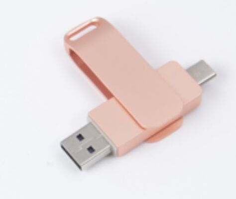 فلاشة USB 3.0 بلون روز جولد بمنفذ Type C ومنفذ USB، متوافقة مع الهواتف وأجهزة الكمبيوتر، بسعة 256 جيجابايت و 512 جيجابايت