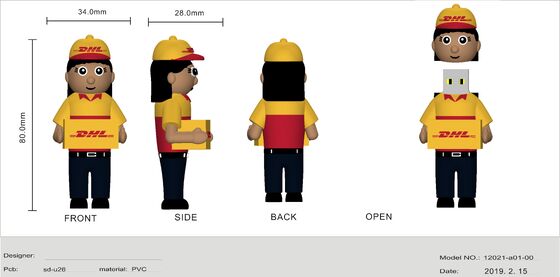 DHL امرأة توصيل شخص كرتون USB فلاش محرك مصنوع من قبل تصميم العميل