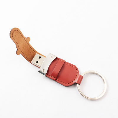 غطاء من البولي يوريثان وعصا Usb من الجلد مع حلقة معدنية 2.0 محمولة بسعة 64 جيجابايت و 128 جيجابايت و 30 ميجابايت / ثانية