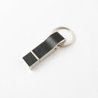 محرك فلاش USB من الجلد الأسود مع حلقة رئيسية تجعل الشعار سريعًا بسرعة USB 2.0 و 3.0