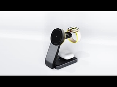 شحن لاسلكي قابل للطي 3 في واحد سريع الشحن 15 واط أبيض وأسود